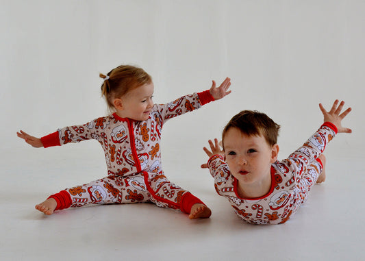 Gingerbread Santa Kids Bamboo Pajamas | Holiday Zippy & Two-Piece Set