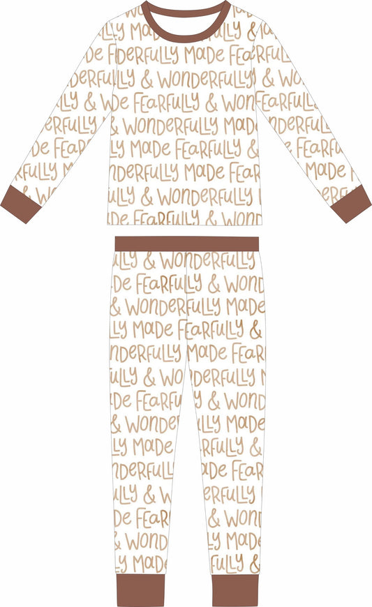 Baby wearing Little Blessings bamboo long-sleeve two-piece pajamas — faith-inspired Psalm 139 infant sleepwear | AddieGrey & Co