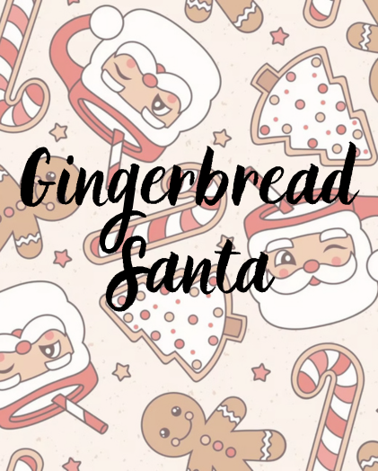 Gingerbread Santa bamboo pajama print closeup — classic festive Christmas pattern on 95% bamboo fabric | AddieGrey & Co