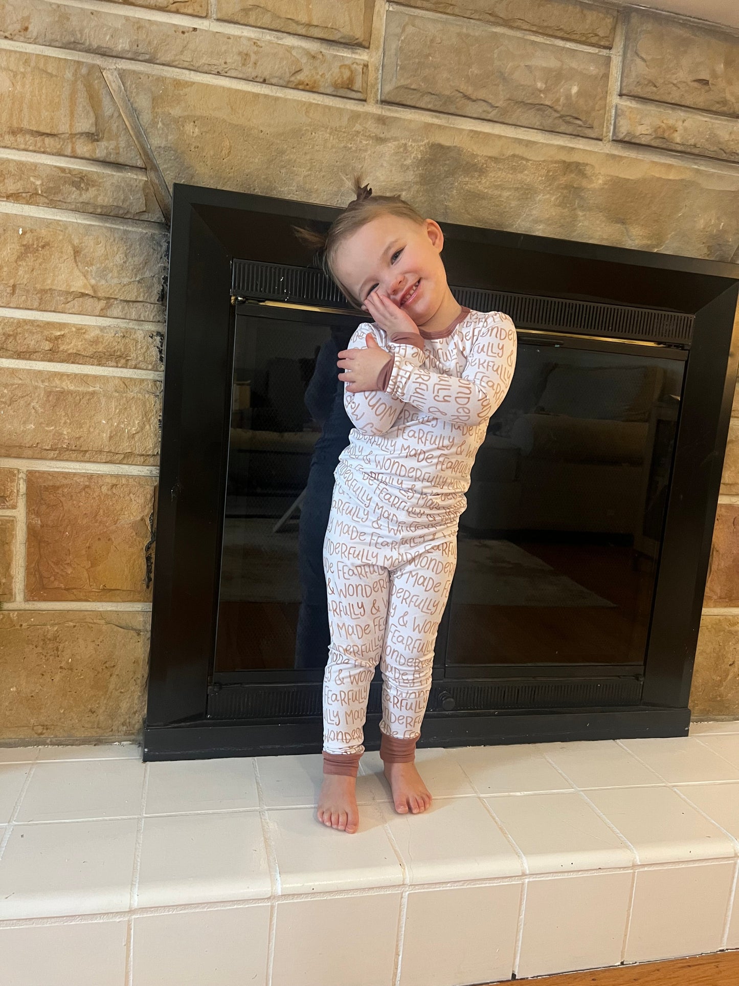 Toddler in Little Blessings bamboo pajamas — soft breathable faith-inspired sleepwear, perfect baby shower gift | AddieGrey & Co