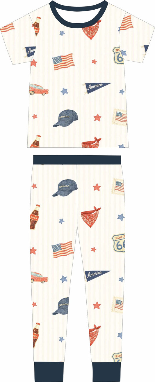 Red White & Snooze bamboo short-sleeve two-piece pajamas — patriotic American summer sleepwear for toddlers | AddieGrey & Co