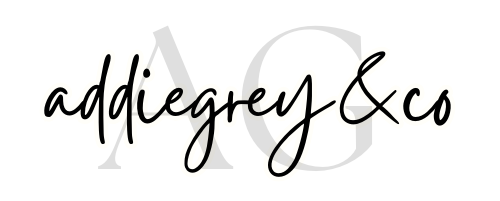Black 'addiegrey & co' logo on a white background